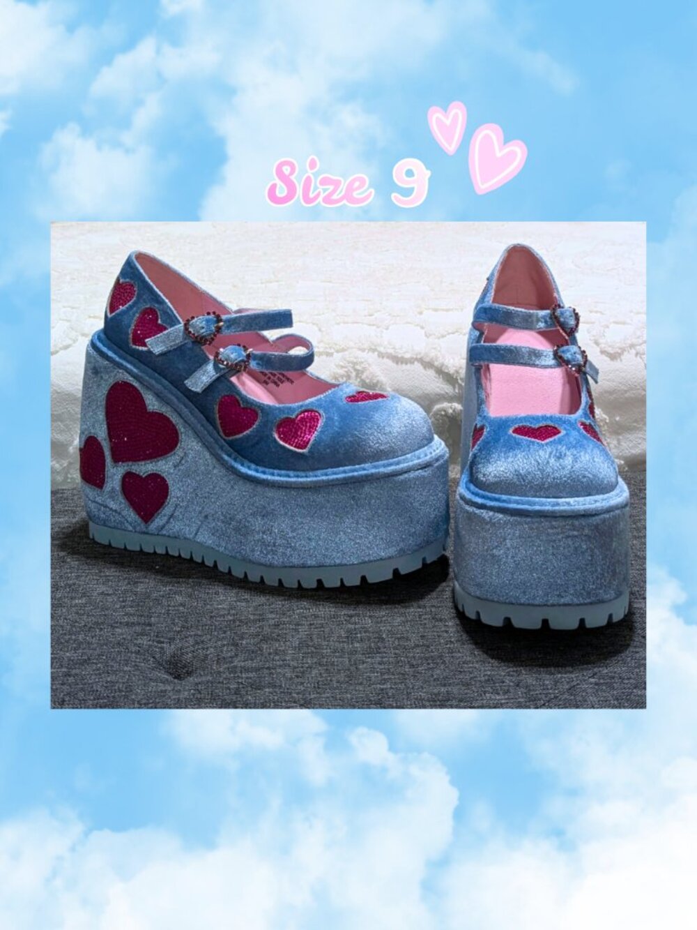Sugar Thrillz Signature Beauty Velvet Heart Y2K Coquette Platform Mary Janes 9